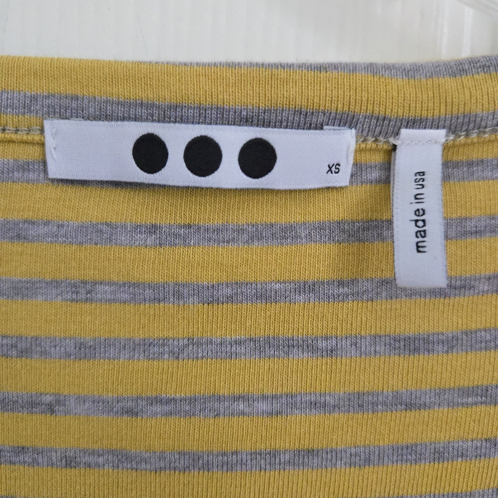 Three Dots Pima Cotton Yellow and Gray Striped Long Sleeve Dress Made In USA